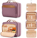 Travel Hanging Toiletry Bag for Women, with Jewelry Organizer Compartment, Medium Waterproof Hanging Makeup Accessories, Cosmetic Essentials, Toiletries Dopp Kit Set with Trolley Belt, Dark Purple