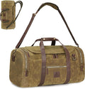 60L Travel Bags for Men, Nomad Washed Canvas Duffle Bag Vintage Genuine Leather Travel Duffel Bag Multifunctional Weekender Overnight Backpack with Shoes Compartment