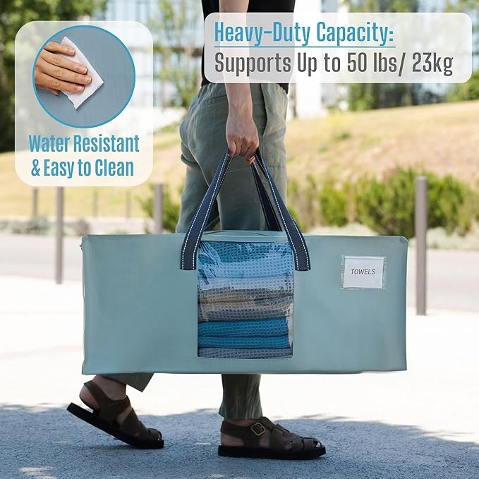VENO 2 Pack Moving Bags for College, Heavy-Duty Storage Totes, Moving Boxes and Wardrobe Packing Supplies Alternative - Extra Large Durable Laundry Bags for Clothes (Light Blue Matte, 2 Pack)