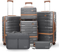 Luggage Sets, Suitcase with Spinner Wheels, PC+ABS Hardshell Travel Luggage Set with TSA Locks,Lightweight Rolling Luggage，Carry on suitcase with YKK Zippers(Gray, 6 piece set(14/20/24/28/DB/TB))