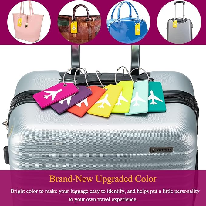 10 Pack Silicone Luggage Tag for Suitcases with Stainless Loop, Privacy Protection Travel Bag Tags Perfect to Quickly Spot Baggage Handbag (Multicolour)
