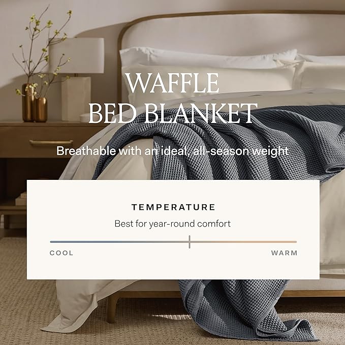 BOLL & BRANCH Waffle Bed Blanket - King/Cal King, Shore - Luxury 100% Organic Cotton - Soft, Lightweight and Breathable - Textured Waffle Weave Design