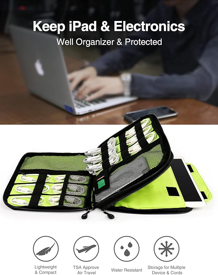 Luxtude Electronics Organizer, Portable Cable Organizer Bag for iPad 7.9'', Double Layer Travel Tech Bag&Cord Storage, Compact Cord Case&Charger Pouch,Electronics Carring Case for Phone/USB/SD