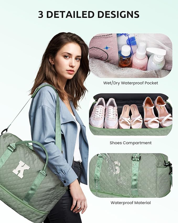 Gifts for Teacher -Initial Travel Bag with Shoe Compartment, Girls Weekender Bag, Monogram Overnight Bag for Women, Letter Travel Bag with Makeup Bag, Daughter Gift from Mom (Letter N)