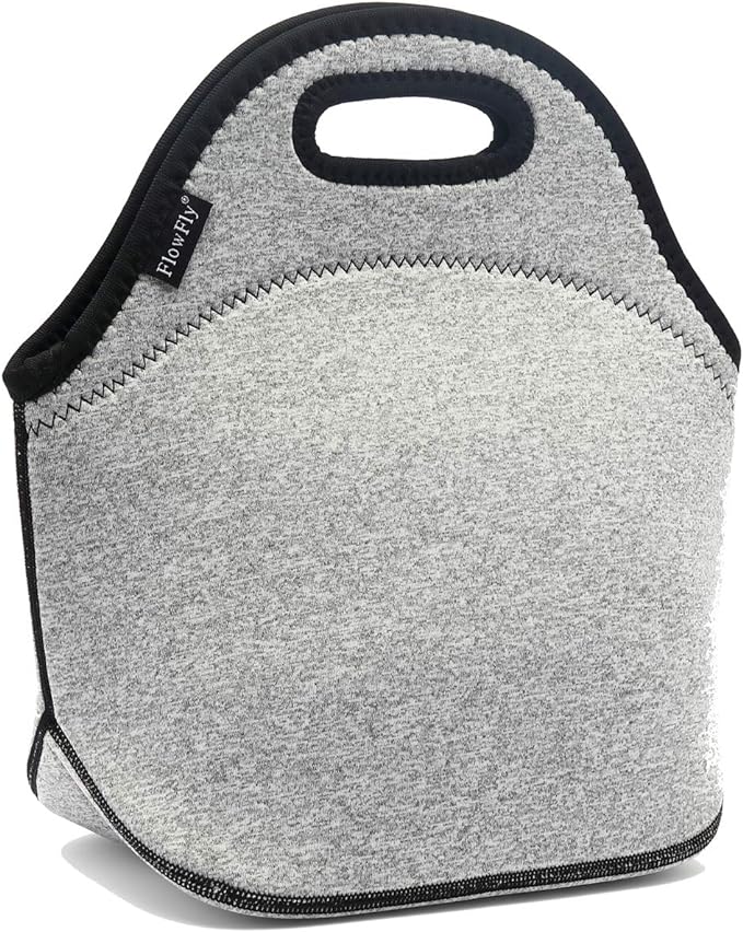 FlowFly Neoprene kids Lunch box Insulated Soft Bag Mini Cooler Thermal Meal Tote Kit for Boys, Girls,Men,Women,School,Work, Office, Grey
