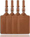 Teskyer Luggage Tags for Suitcases, TSA Approved with Privacy Protection Cover, Premium Faux Leather Bag Tags for Travel - 4 Pack, Brown