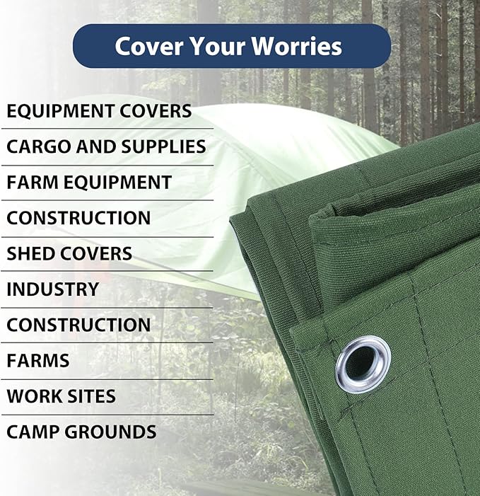 16’x20’ Canvas Tarps Heavy Duty Waterproof Tarpaulins with Aluminum Grommets,UV Resistant, 22Mil Multipurpose Drop Cloth, 14oz Durable Cover Sheet for Outdoor and Indoor Use with Ropes.