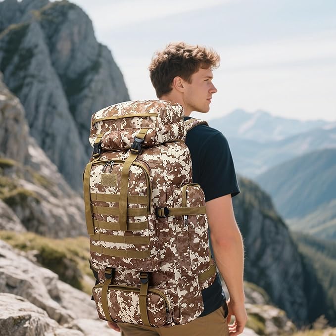 80L 2Pcs Hiking Backpack for Men with Sling Tactical Backpack - Rucksack Molle Military Tactical Waterproof Lightweight Camping Backpack 3 Day Assault Pack for Travel, Climbing, Backpacking