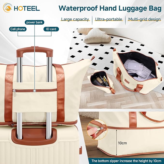 Hoteel 20Inch Luggage 3-piece Set, 360° Universal Suitcases with Wheels Hard Shell Suitcase with TSA Lock, Including Waterproof Luggage Bag, Travel Maletas for Men and Women,Beige