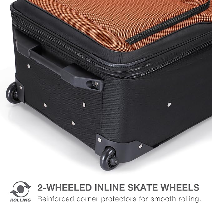 Travel Select Amsterdam 4-Piece Softside Expandable Rolling Luggage Set, Lightweight 2-Wheel Suitcases, Packing Cubes, Travel Tote, Durable Polyester Construction, Orange