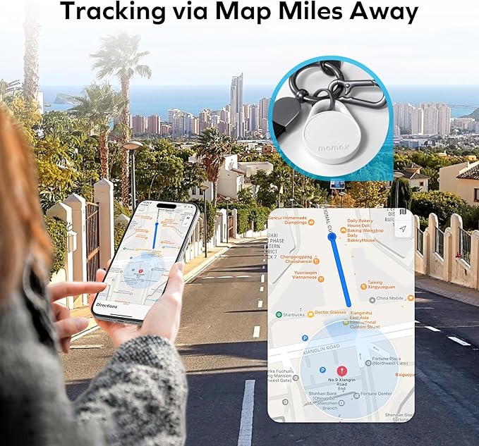 Momax Key Finder Tracker Tag - [Apple MFi Certified] Smart Bluetooth Tracking Device with Find My (iOS Only), Replaceable Battery, DIY Stickers, for Wallets, Luggage, Suitcases, Backpacks, 2 Pack
