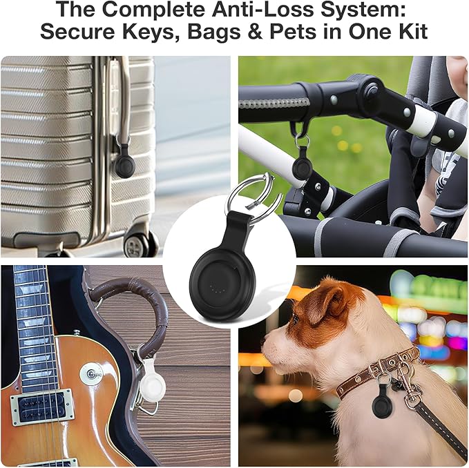 Air Tracker Tags 4-Pack, Item Finders Work for Apple Find My APP (iOS Only) Tracker Tags for Keys, Pet, Luggage, Bag, Replaceable Battery Last 1 Year, Loud Beep, with Waterproof Holder Keychain