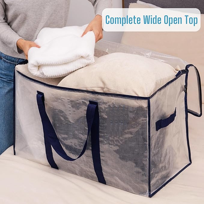 VENO 6 Pack Moving Bags, Heavy Duty, Moving Boxes Alternative, Packing Storage Supplies for Dorm Room Essentials with Zipper for Clothes, Extra Large Totes for Packaging (Clear, 6 Pack)