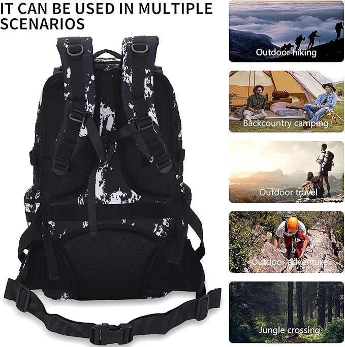 50L Military Tactical Backpack Hiking Waterproof Backpack Large Military Pack 3 Day Assault Pack Molle Bag Rucksack (Black Lightning)