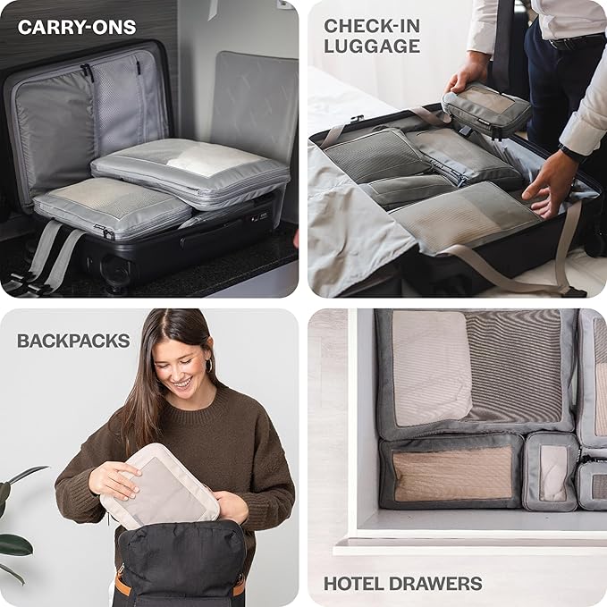 Compression Packing Cubes for Travel - Luggage Organizer Bags - Double Zipper Packing Cubes for Suitcases (6-Pack, Olive)