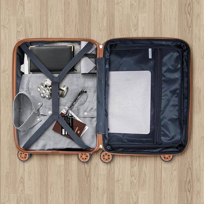 Romswi Expandable 20" Carry On Luggage,Hardshell Suitcase with Double Spinner Wheels for 20% More Space, Airline Approved Lightweight Hardside Luggage, Scratch-Resistant & YKK Zipper,Black
