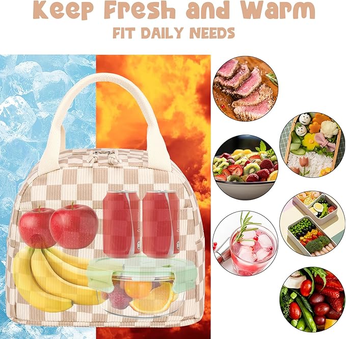 Bluboon Lunch Bag for Women Men Cute Corduroy Lunch Tote Bags Reusable Insulated Lunch Box Large Capacity Reusable Insulated Cooler for Work Picnic or Travel