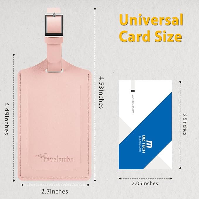 Travelambo Luggage Tags for Suitcases Faux Leather Privacy Protection 2 Pack Bag Tags Travel Accessories Essential, Lotus Pink