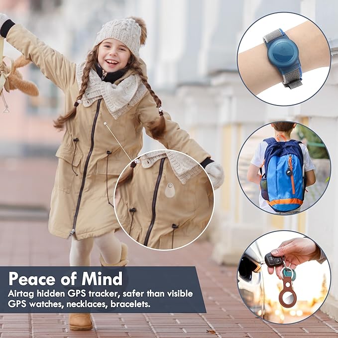 for Airtag Holder for Kids Hidden 4 Pack GPS Tracker Case, Anti-Removal Sercutiry Air Tag Case with Pins, GPS Cover Suitable for Children, Elderly, Pets, Backpack, Luggage