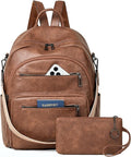 Backpack Purse for Women Laptop Backpack, Leather Travel Backpack Shoulder Bag Teacher College Daypack Work Handbag fits 14" Laptop-Brown