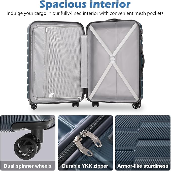 Coolife Larage Luaggage Hardside Expandable Suitcase with Spinner Wheels Checked 28-Inch（silver）