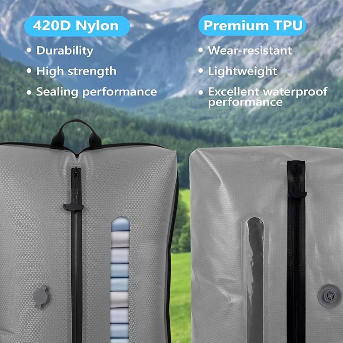 2025 Vacuum Bags for Travel with See-Through Window & 5KPa Pump Space Saver Vacuum Seal Bags for Clothing Travel IP67 Reusable Packing Organizers for Luggage, Backpack, Suitcase Grey 2PC+Pump