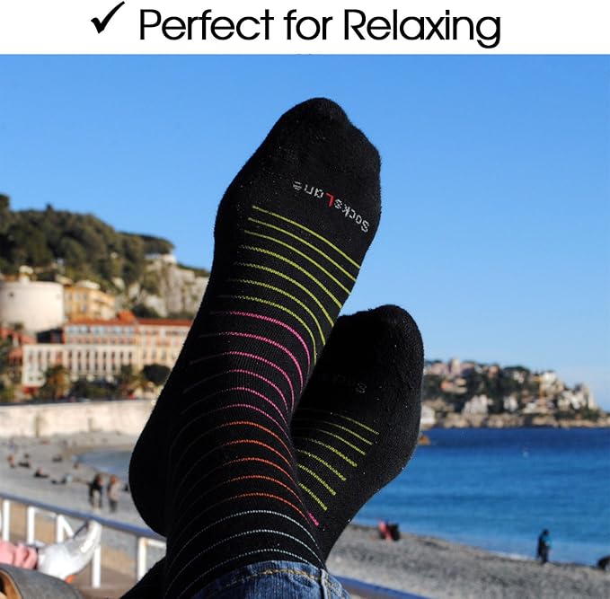 Cotton Compression Socks for Women & Men. 15-20 mmHg Support Knee-High Gray Stripes S/M