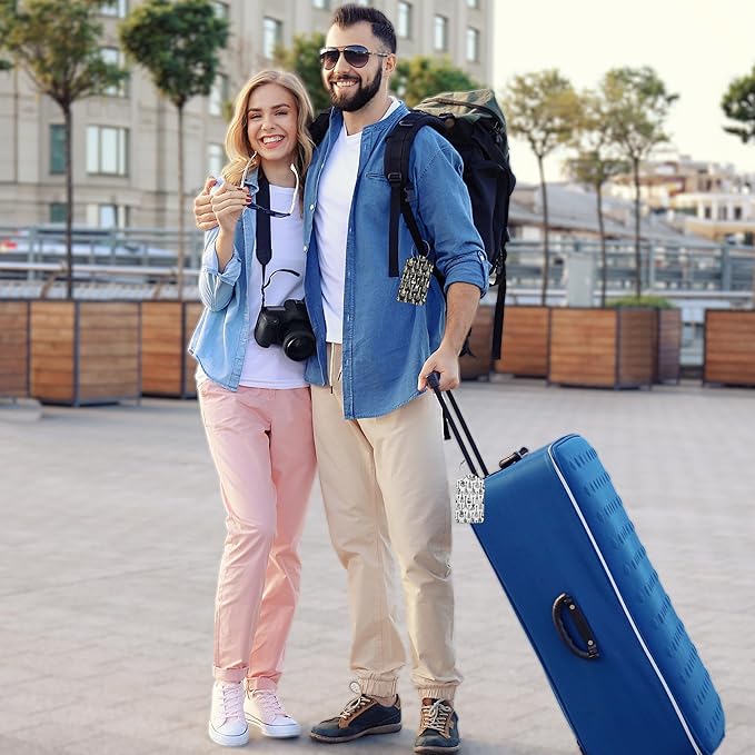 2 Pack Leather Luggage Tag for Suitcase Music Guitar Unique Travel Tags with Privacy Cover ID Label & Stainless Steel Loop for Men and Women Baggage