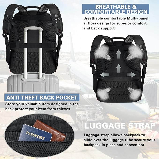 18.4 Laptop Backpack for Men, Extra Large Gaming Laptops Backpack with USB Charger Port, TSA Friendly Big Capacity Heavy Duty Travel Computer Bag RFID Anti-theft Pocket Backbag,21.2*15.5*11.5inch Red