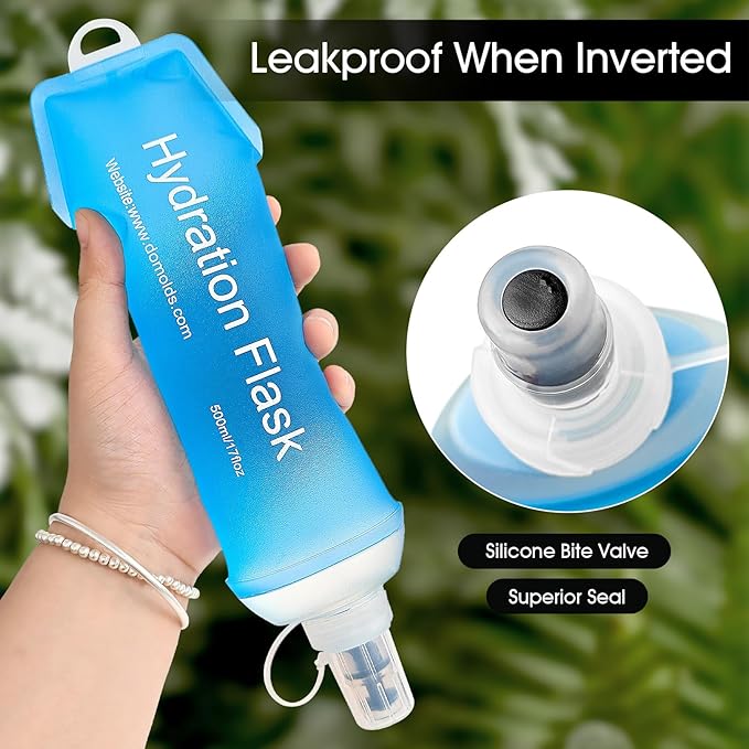 GYGYL Soft Flask, TPU Collapsible Soft Water Bottle for Hydration Pack, Running Vest, Leak-Proof Folding Water Bottle for Hiking Cycling Climbing Jogging-150ml Blue