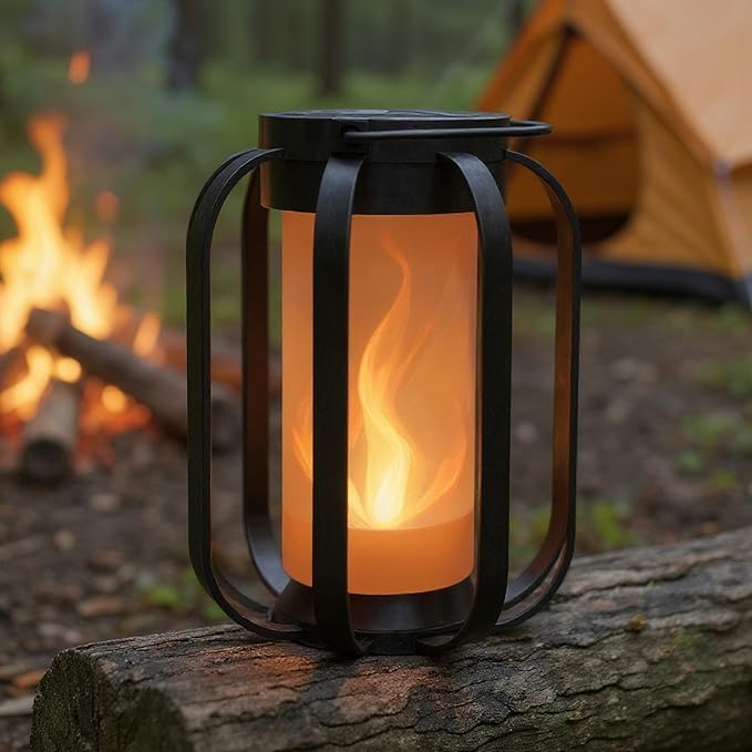 Modern Solar Lanterns Outdoor Waterproof - Patented Flickering LED Flame Effect, IP65 Waterproof, Matte Black Finish, Hanging Solar Lights for Outside for Patio, Garden, Porch, Outdoor Decor (2 Pack)