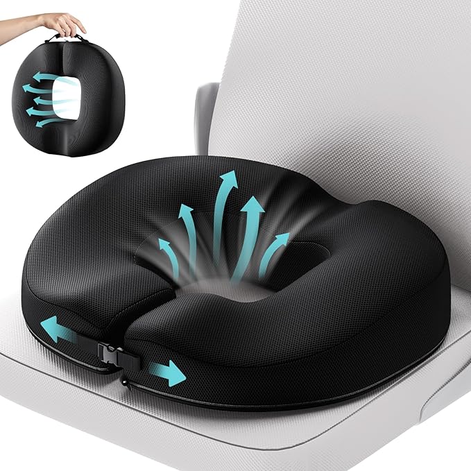 Benazcap Donut Pillow Seat Cushion for Tailbone Pain Relief, Strong Support Memory Foam Hemorrhoid Pillow by Ergonomic for Coccyx, Sciatica, Pregnancy, Postpartum