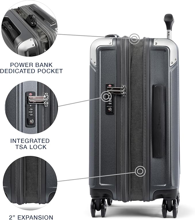 Travelpro Platinum Elite Hardside Expandable Carry on Luggage, 8 Wheel Spinner, TSA Lock, Hard Shell Polycarbonate Suitcase, Vintage Grey, Carry on 21-Inch