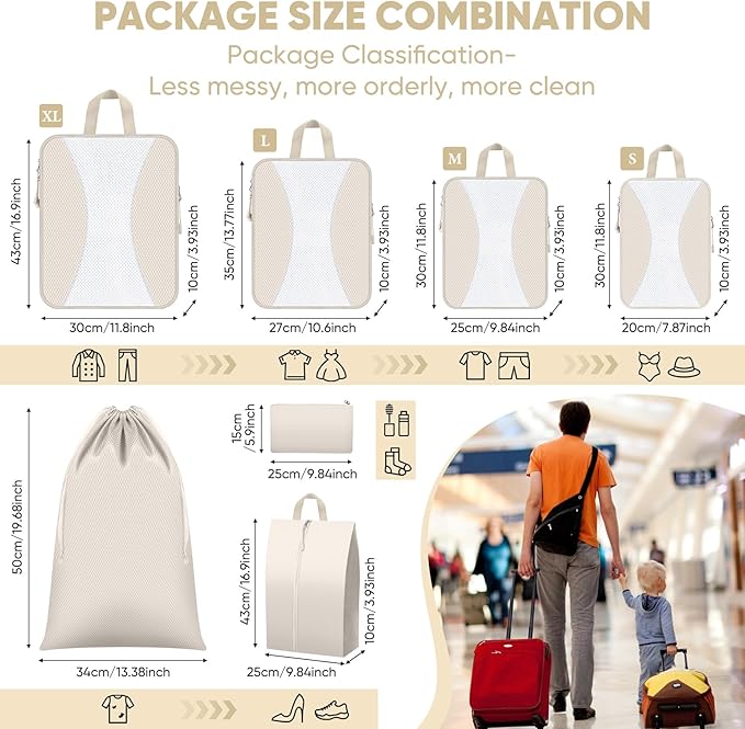 8 Set Compression Packing Cubes for Travel, Packing Cubes Compression Travel Accessories Expandable Packing Organizers for Carry on Luggage Suitcase (Gray)