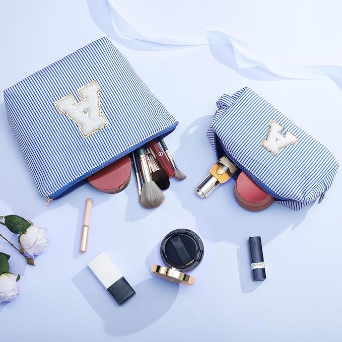 YOOLIFE Initial Makeup Bag Gifts - 2 Pieces Make Up Bag Makeup Pouch Travel Makeup Bag Cosmetic Bags for Women Makeup Organizer Bag Small Makeup Brush Bag Women Gifts Daughter Gifts for Women Letter V