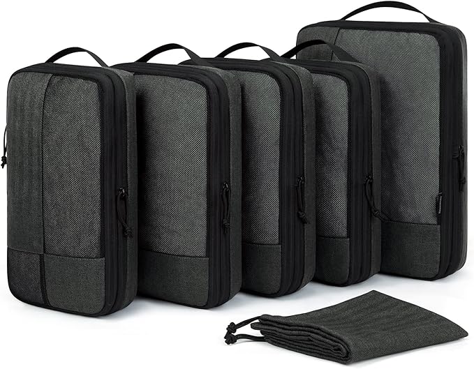 BAGSMART Compression Packing Cubes for Travel, 6 Set Packing Cubes for Carry on Suitcases, Compression Travel Cubes & Suitcase Organizer for Packing with Shoe Bag Black