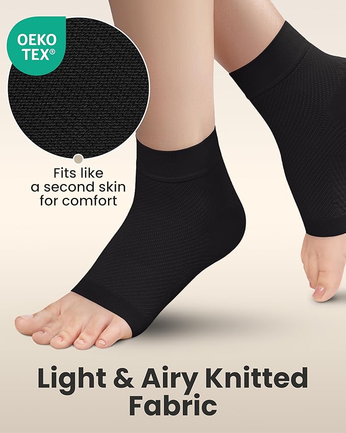KEMFORD Ankle Compression Sleeve - Plantar Fasciitis Braces - Open Toe Compression Socks for Swelling, Sprain, Neuropathy, Foot Arch Support for Men and Women - 15-20mmhg, XL, Black