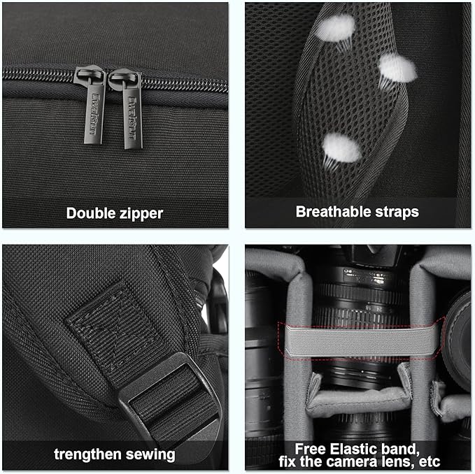 Cwatcun Camera Backpack Bag Professional for SLR DSLR Mirrorless Camera Waterproof Camera Case Compatible with Sony Canon Nikon Camera and Lens Tripod Accessories (Ⅱ Small Black)
