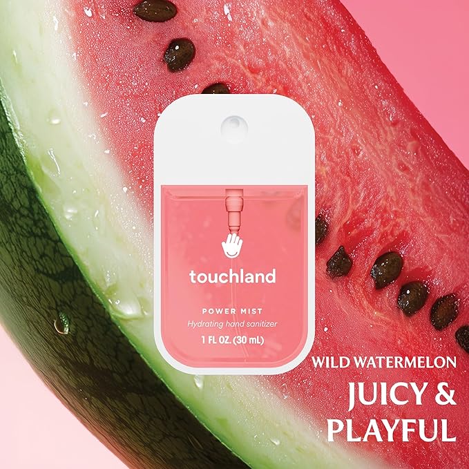 Touchland Power Mist Hydrating Hand Sanitizer Spray, JUICY 5 Set (Citrus, Berry, Watermelon, Peach, Mango), 1 FL. OZ. Travel Size (Set of 5)