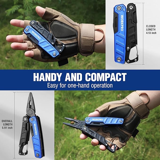WORKPRO Multitool-11 in 1 Camping Tools with Mini Hammer-EDC Gear Multi Tools Hammer with Safety Lock and Pouch-Mini Multitools Gifts for Men and Women-Camouflage