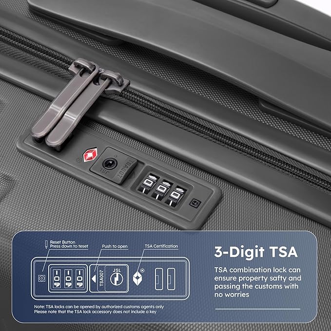20-inch Carry On Luggage Airline Approved - PC+ABS Lightweight Suitcase with Built-in TSA Lock，Hard-shell Durable Rolling Luggage with USB Port