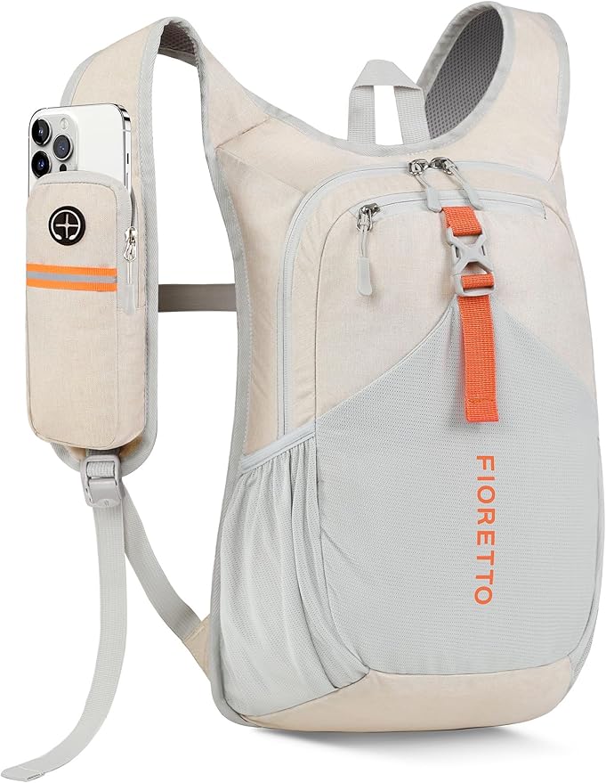 FIORETTO 15L Hiking Backpack for Women Men Mini Packable Backpack Lightweight Small Daypack for Camping Travel Outdoor, Beige