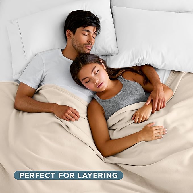 Bare Home Polar Fleece Blanket - Extra Long- Sand - Warm & Cozy - Premium Fleece - Throw for Bed, Sofa, Camping, Travel and Cold Nights - Lightweight Blanket (Twin/Twin XL, Sand)