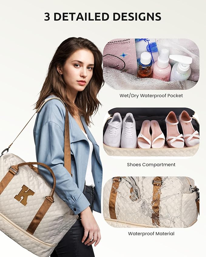 Gifts for Sister-Initial Duffle Bag with Shoe Compartment, Personalized Weekender Bag, Monogram Overnight Bag, Letter Travel Bag with Makeup Bag，Sister Friend Girlfriend Gifts (Letter N)