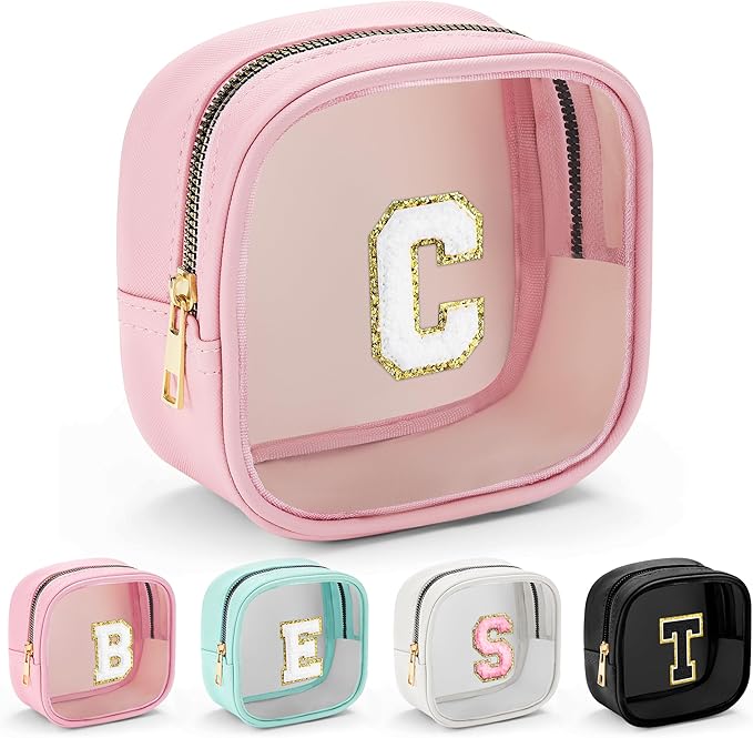 YOOLIFE Mini Makeup Bag | Clear Makeup Bag Toiletry Case | Travel Transparent Cosmetic Bag | Portable Make Up Organizer | Traveling Compact Car Bag for Essentials | Teacher Daughter Gifts | Pink C
