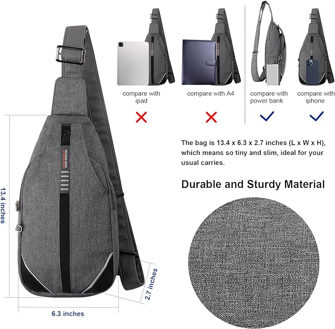 WATERFLY Small Crossbody Sling Backpack Anti Theft Backpack for Traveling Chest Shoulder Bag