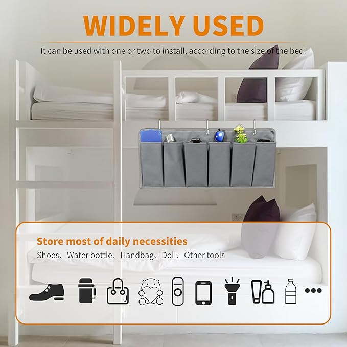 RV Shoe Pockets 6 Large Pockets Heavy Hanging Bedside Storage Organizer with Sturdy Hooks for Shoes, Toys and Tools