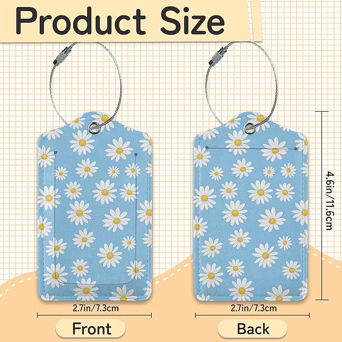 3 PCS Vintage Groovy Flowers Luggage Tags,Suitcase Tags Privacy Cover ID Label with Stainless Steel Loop and Address Card for Travel Bag Suitcase