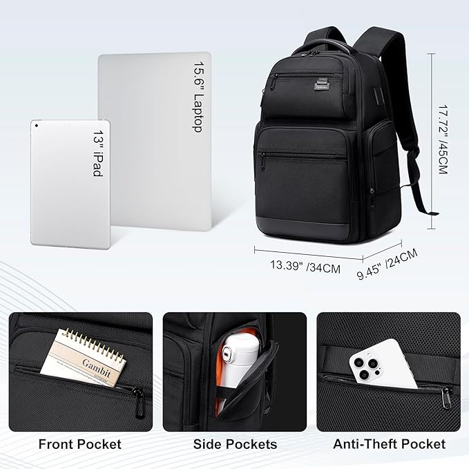 FENRUIEN Business Travel Backpack for Men,Large Capacity Laptop Backpack with USB Charging Port,Multifunctional Water Resistant Expandable Black Bag Fits 15.6 Inch computer