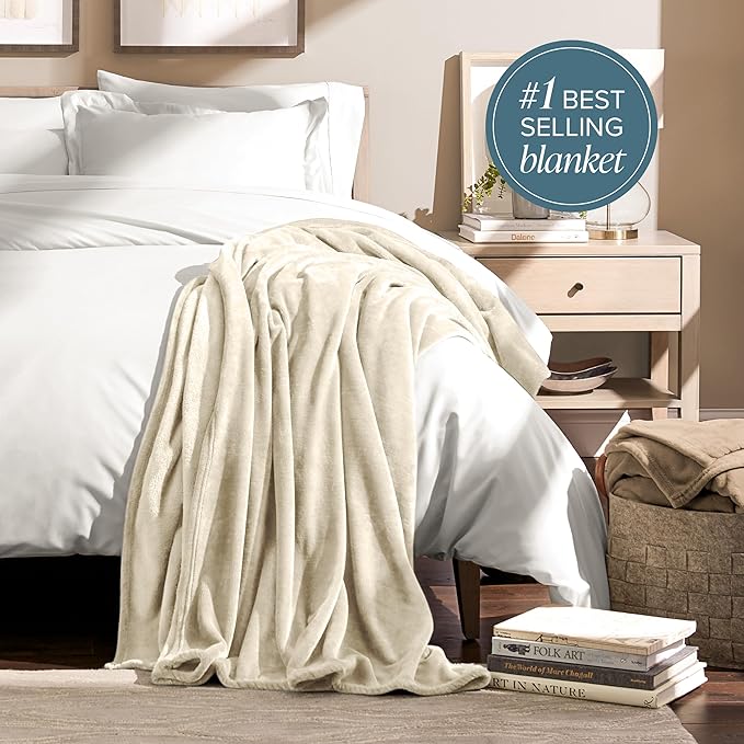 Bare Home Fleece Blanket - Full/Queen - Ultra-Soft Lightweight for Bed, Sofa, and Couch - Luxury Microplush - Cozy Warm Blanket (Full/Queen, Oyster)